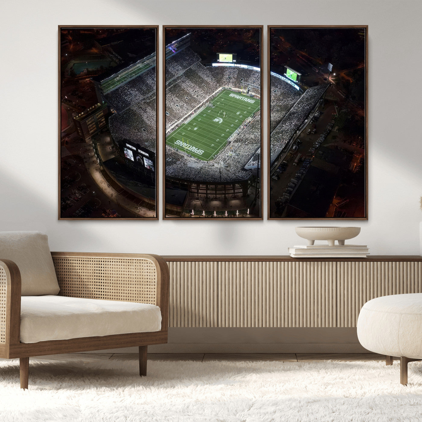 MGV-FC-48X32-3P - Michigan State Spartans Football Team Print - East Lansing Spartan Stadium Print Wall Art