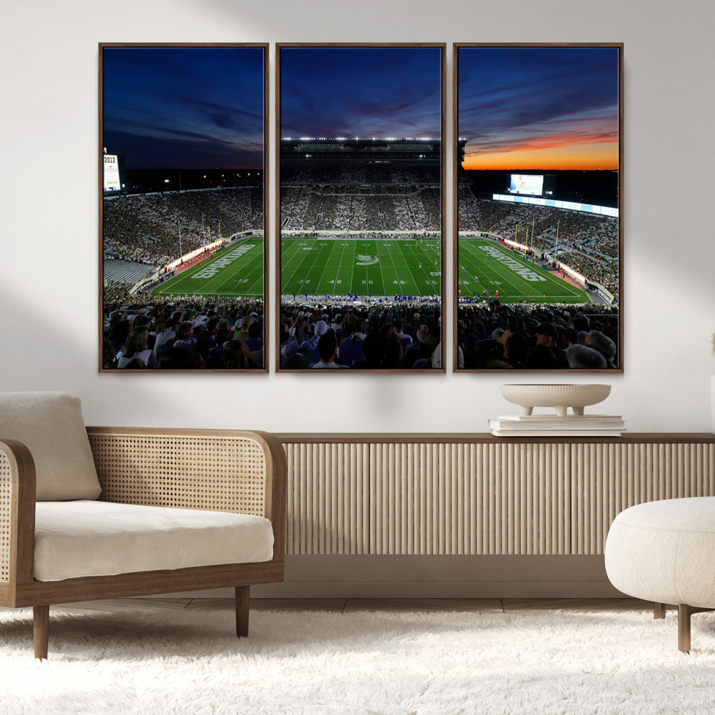 MGV-FC-48X32-3P - Michigan State Spartans Football Team Print - East Lansing Spartan Stadium Canvas Print