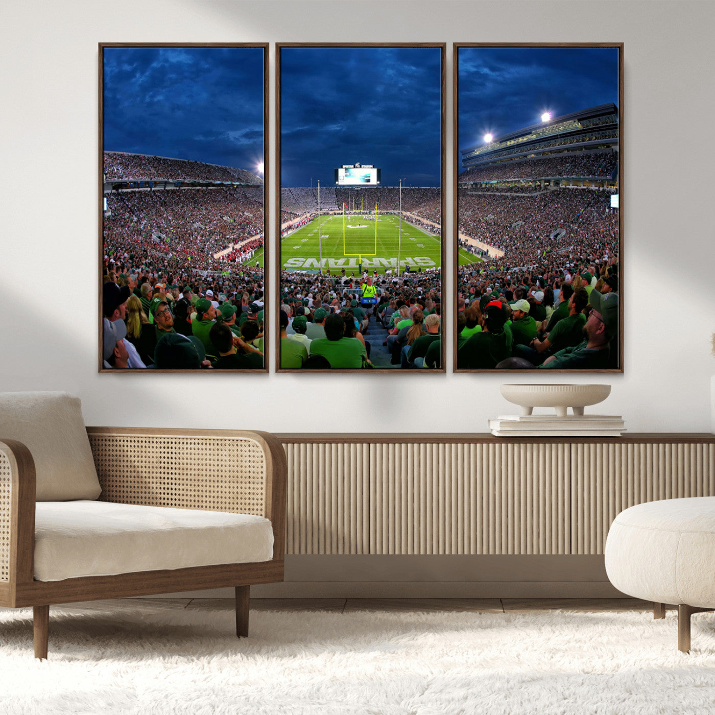 MGV-FC-48X32-3P - Michigan State Spartans Football Team Print - East Lansing Spartan Stadium Wall Art Canvas Print