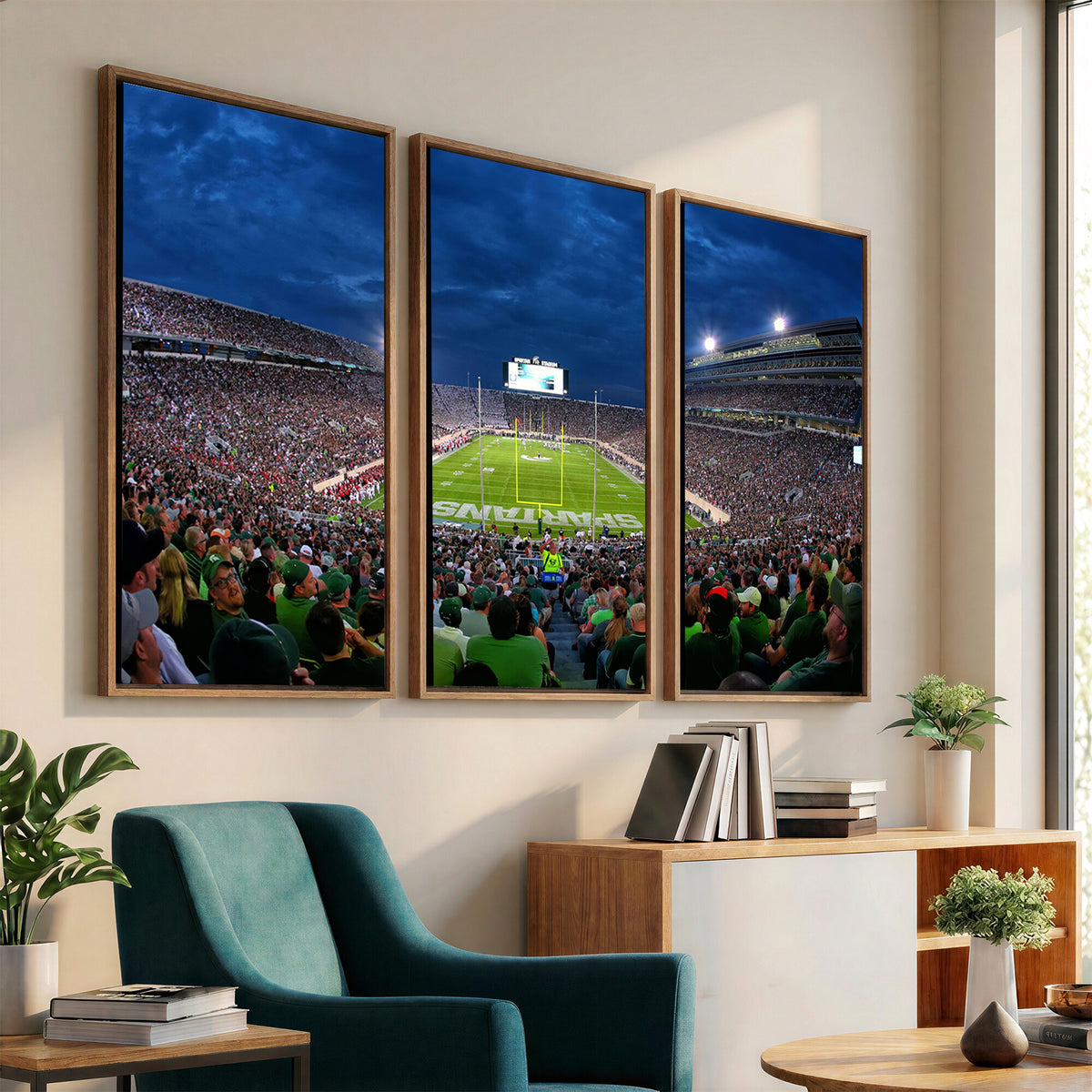 35248-PAN-FL-20X10 - Michigan State Spartans Football Team Print - East Lansing Spartan Stadium Wall Art Canvas Print