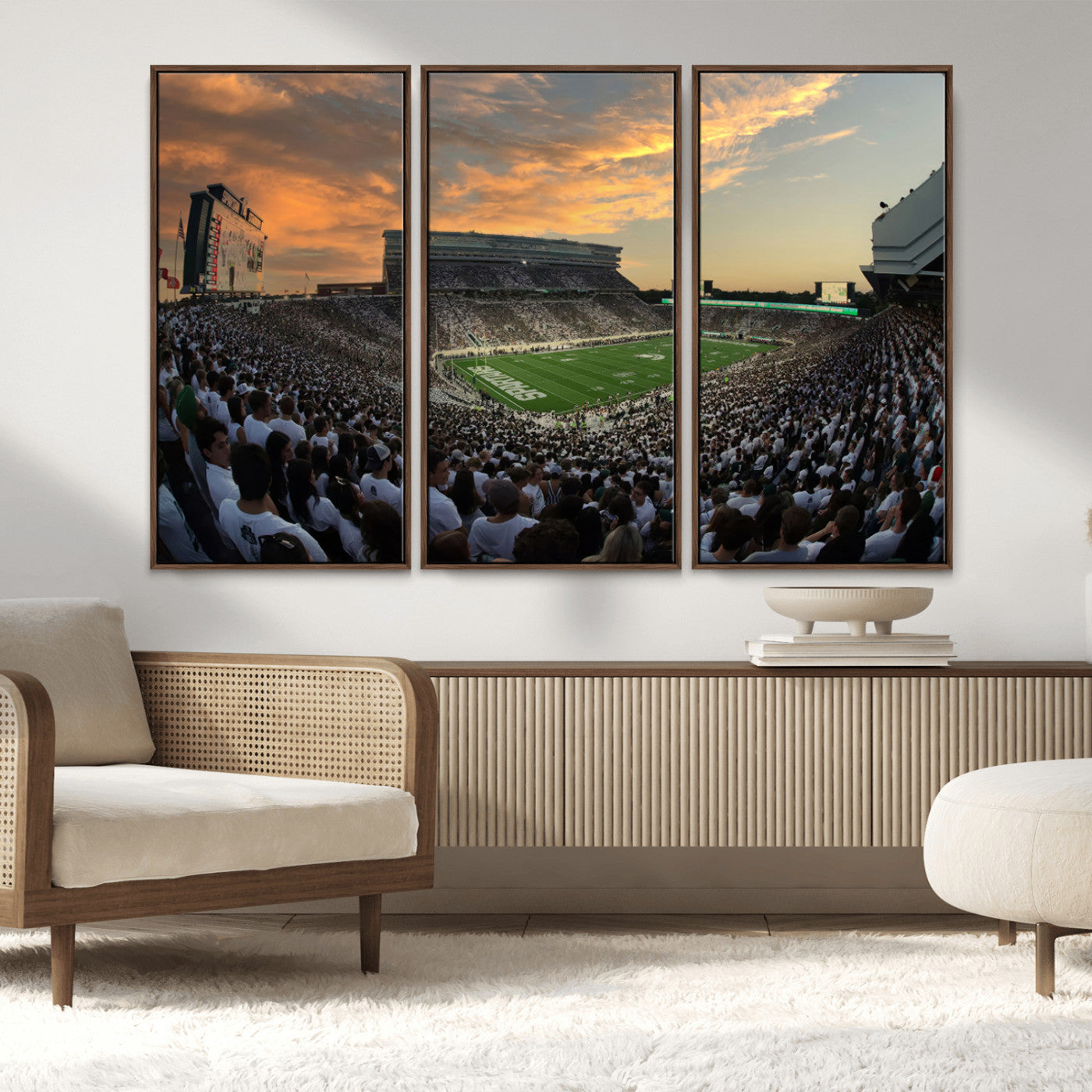 MGV-FC-48X32-3P - Michigan State Spartans Football Team Print - East Lansing Spartan Stadium Wall Art Canvas Print