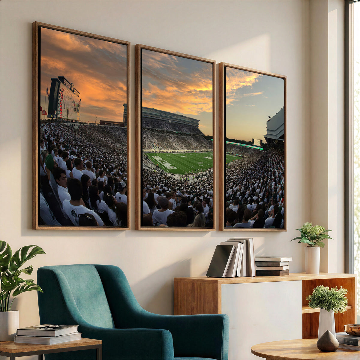 99155-PAN-FL-20X10 - Michigan State Spartans Football Team Print - East Lansing Spartan Stadium Wall Art Canvas Print