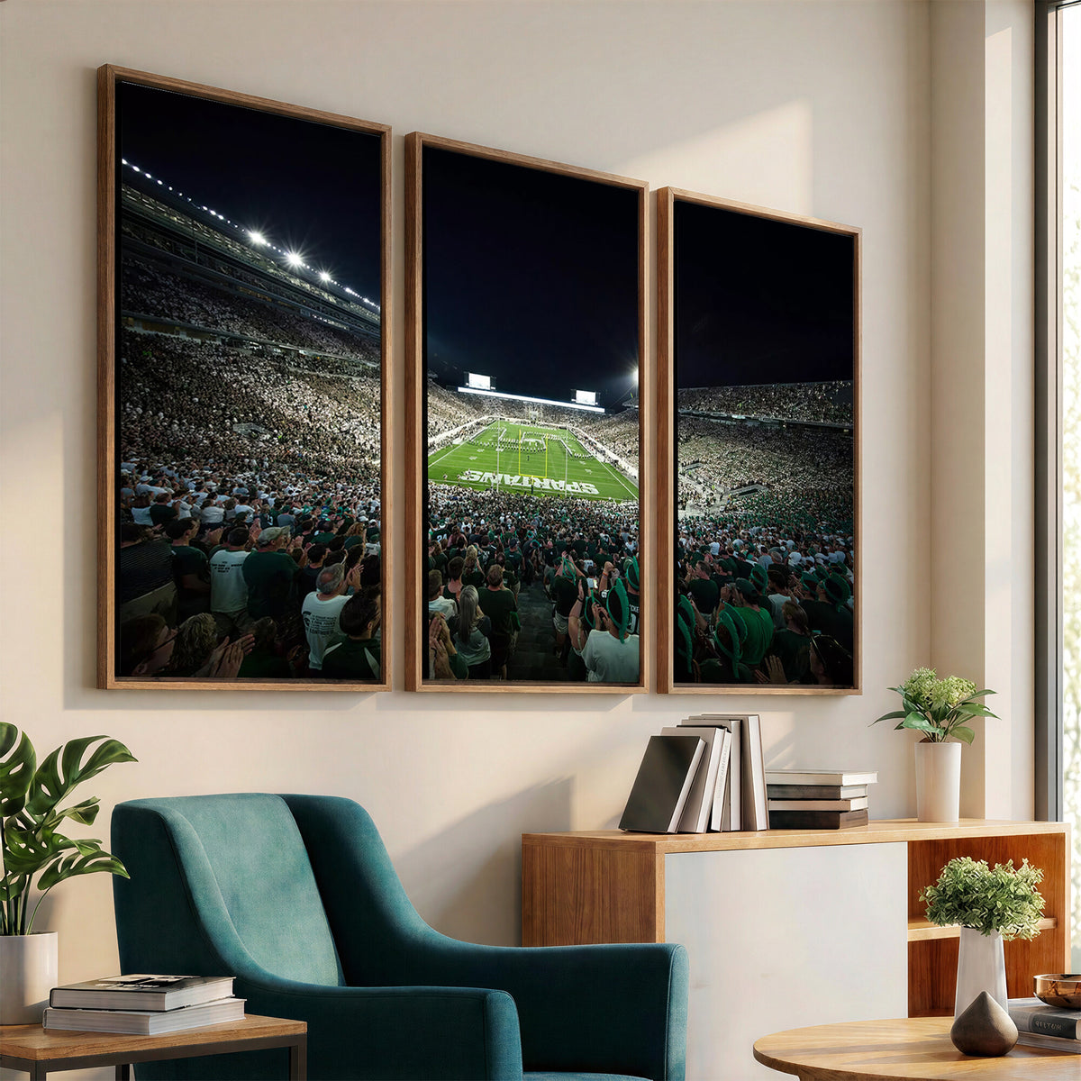 57523-PAN-FL-20X10 - Framed Michigan State Spartans Football Team Print - East Lansing Spartan Stadium Wall Art Canvas