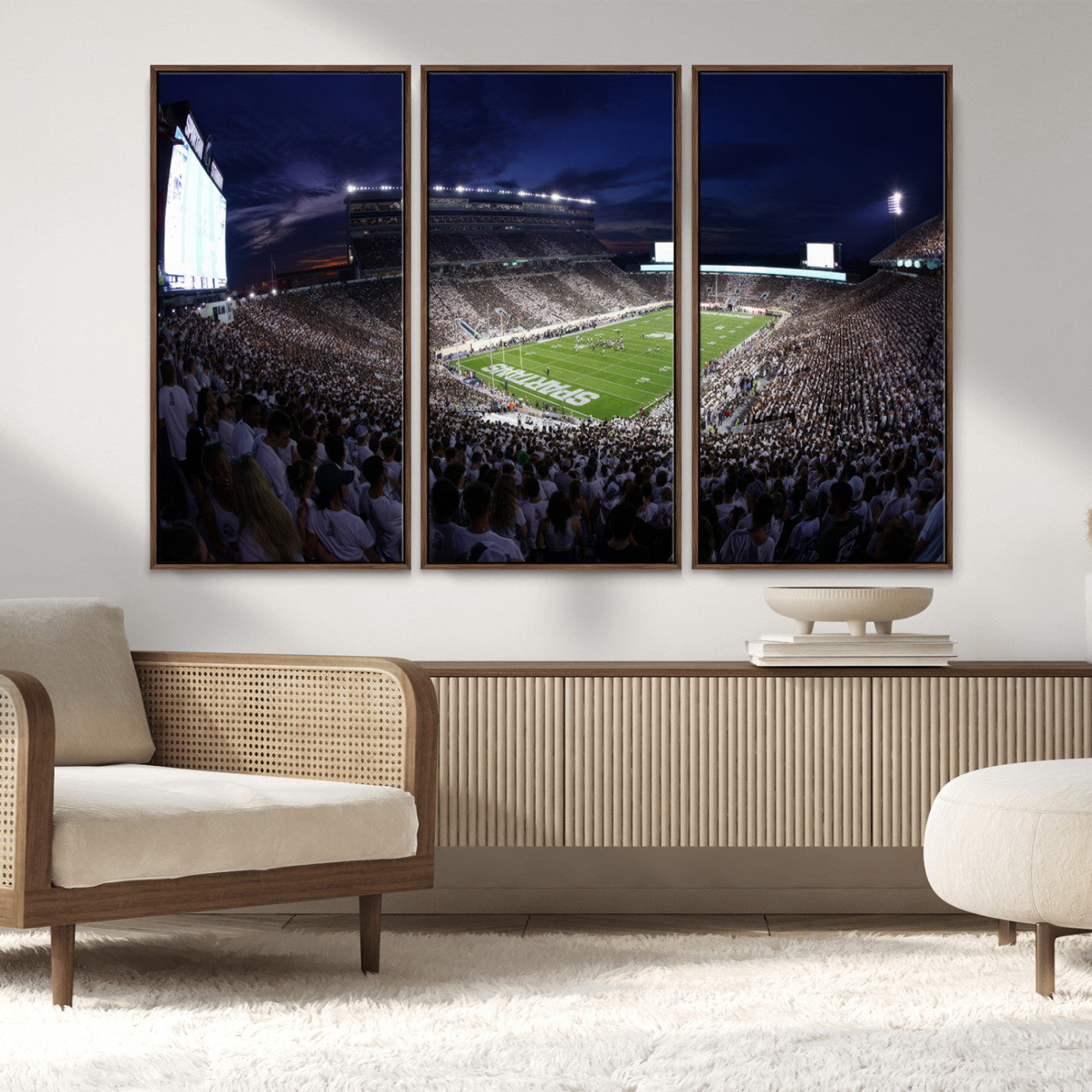 MGV-FC-48X32-3P - Michigan State Spartans Canvas, Framed Football Team Print - East Lansing Spartan Stadium Wall Art