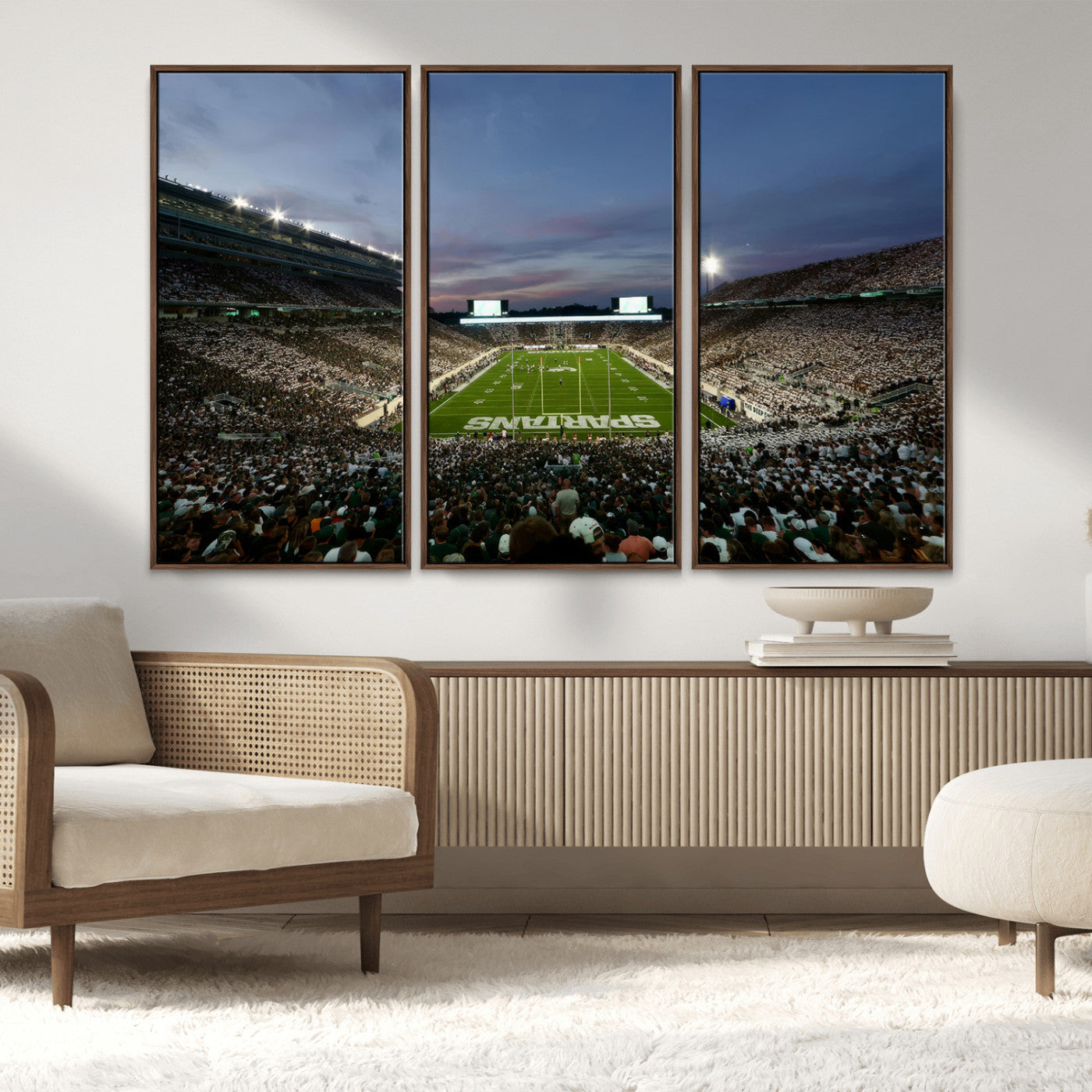 MGV-FC-48X32-3P - Michigan State Spartans Football Team Print - East Lansing Spartan Stadium Canvas Print