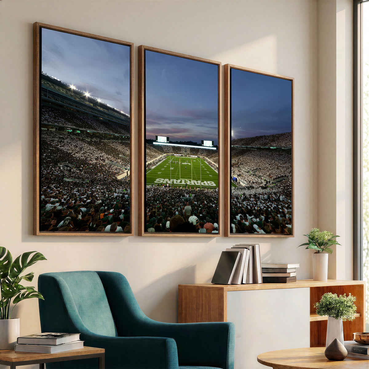 90831-PAN-FL-20X10 - Michigan State Spartans Football Team Print - East Lansing Spartan Stadium Canvas Print