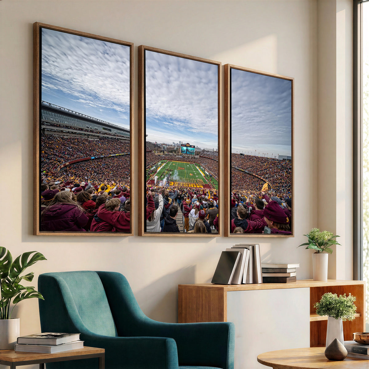 38459-PAN-FL-20X10 - University of Minnesota Golden Gophers Football Team Print - Minneapolis Huntington Bank Stadium Art