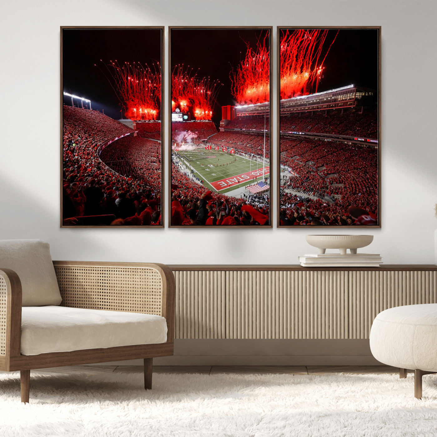 MGV-FC-48X32-3P - Ohio State University Buckeyes Football Team Print - Columbus Ohio Stadium Wall Art Canvas Print