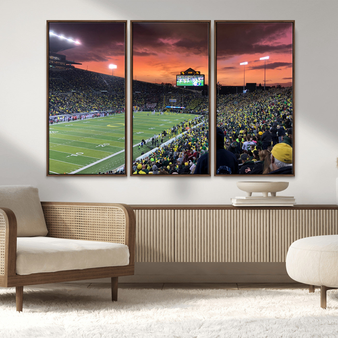 MGV-FC-48X32-3P - Eugene Autzen Stadium Canvas Wall Art Print – Sunset Over Iconic Football Field Wall Decor for Home