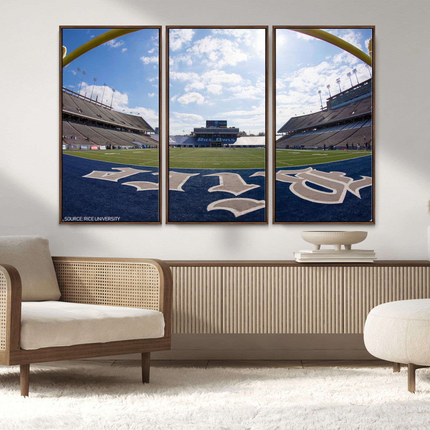 MGV-FC-48X32-3P - Rice University Owls Football Team Print - Houston Rice Stadium Wall Art Canvas Print