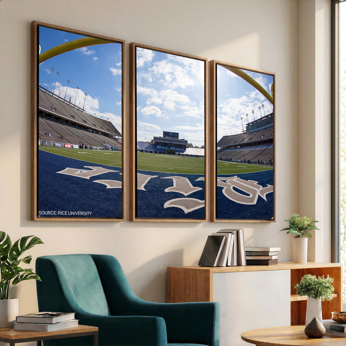 50267-MGV-CV-36X24 - Rice University Owls Football Team Print, Houston Rice Stadium, Framed and Ready to Hang