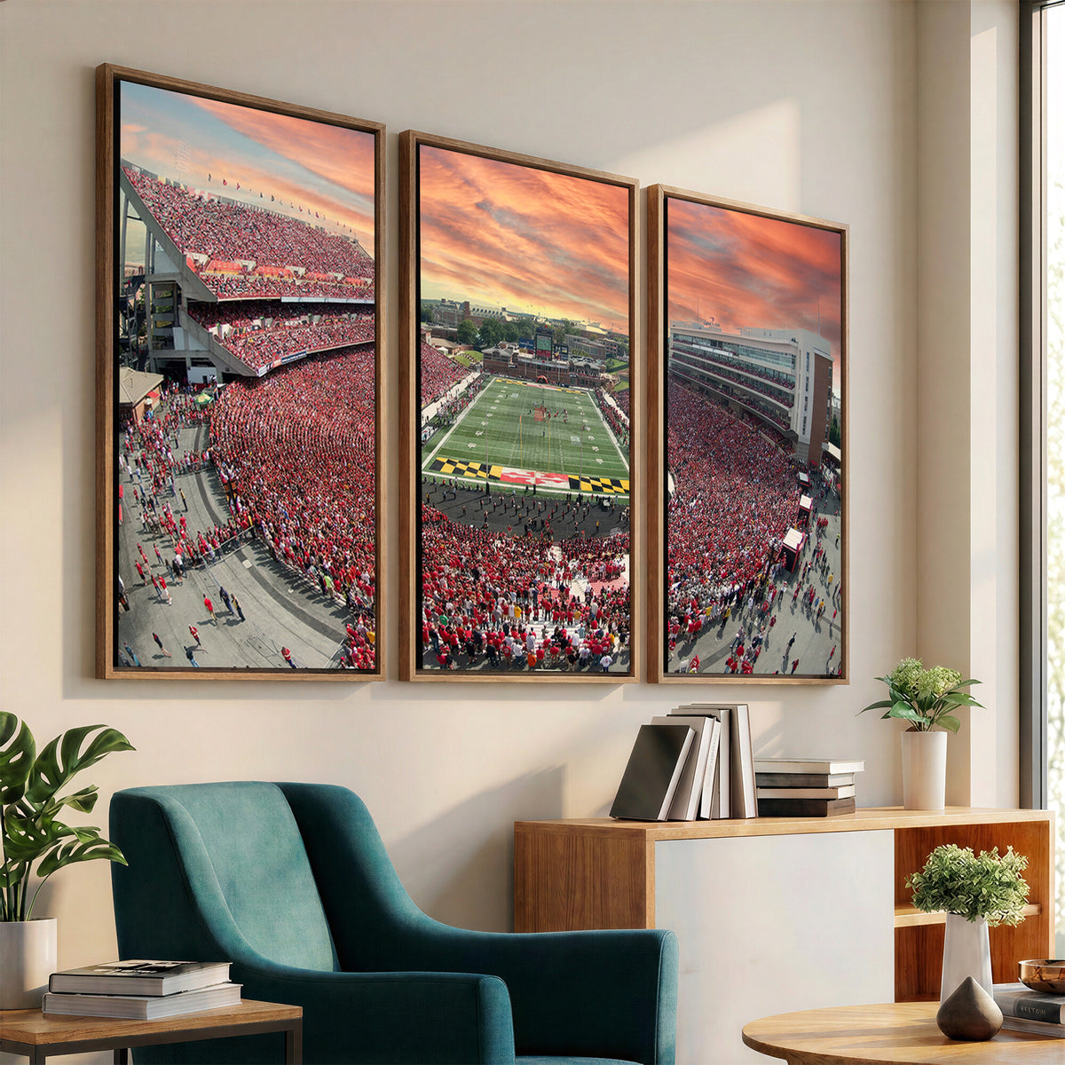 24140-PAN-FL-20X10 - University of Maryland Terrapins Football Team Print - College Park SECU Stadium Wall Art Canvas