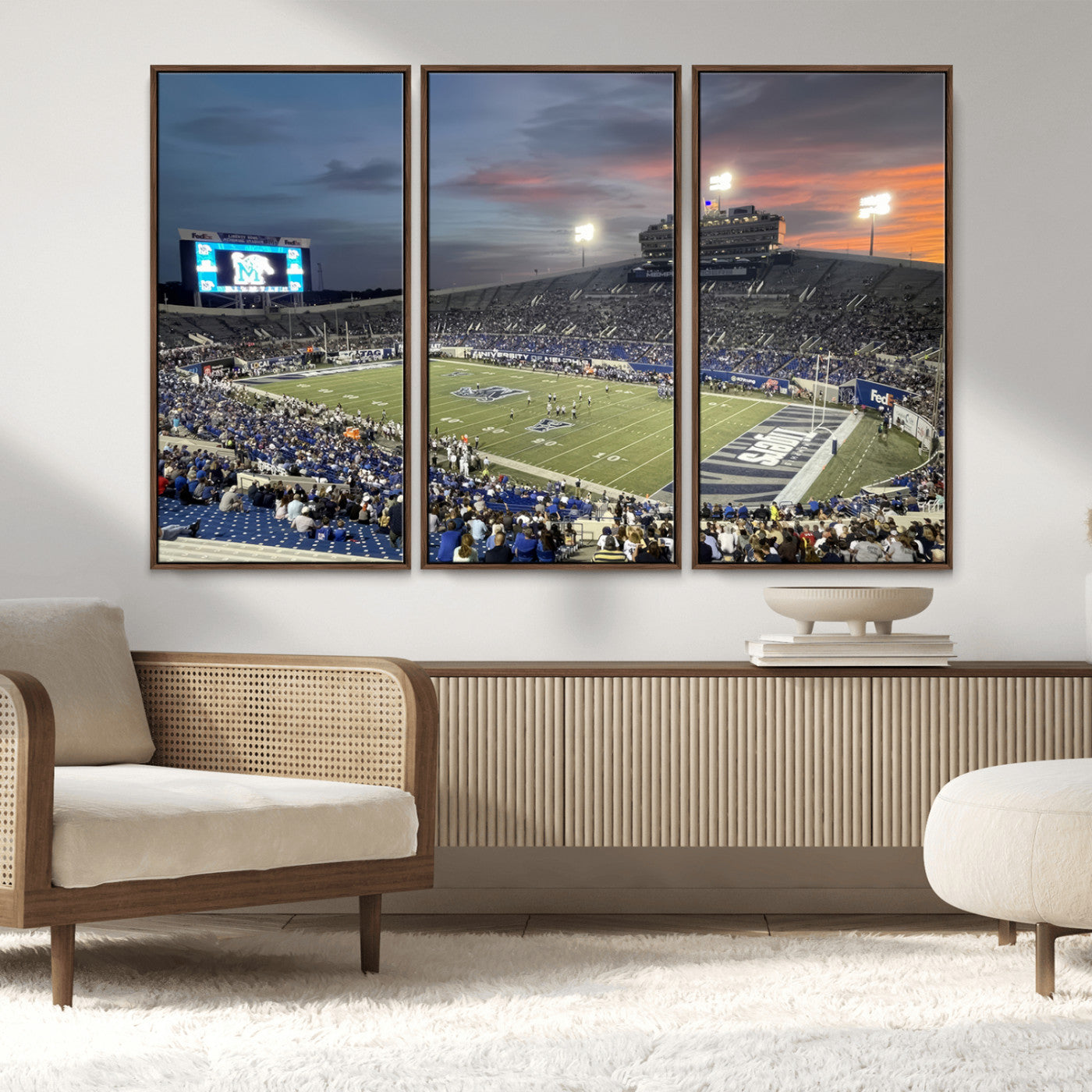 MGV-FC-48X32-3P - Memphis Tigers Football Team Print - Memphis Simmons Bank Liberty Stadium Wall Art Canvas Print