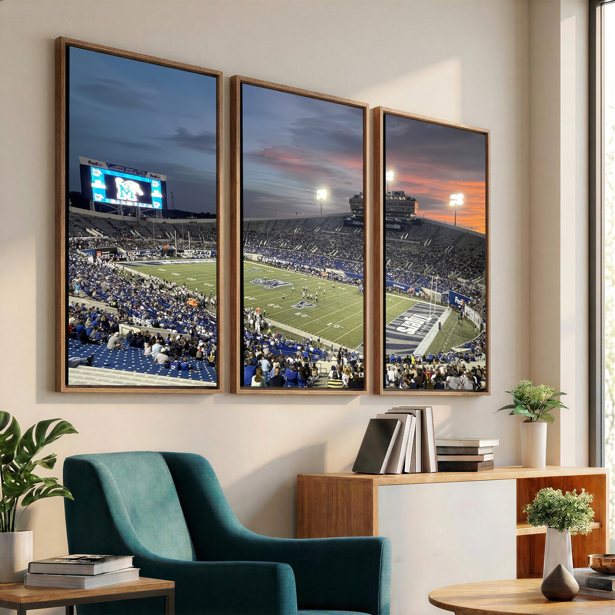 64409-PAN-FL-20X10 - Memphis Tigers Football Team Print - Memphis Simmons Bank Liberty Stadium Wall Art Canvas Print