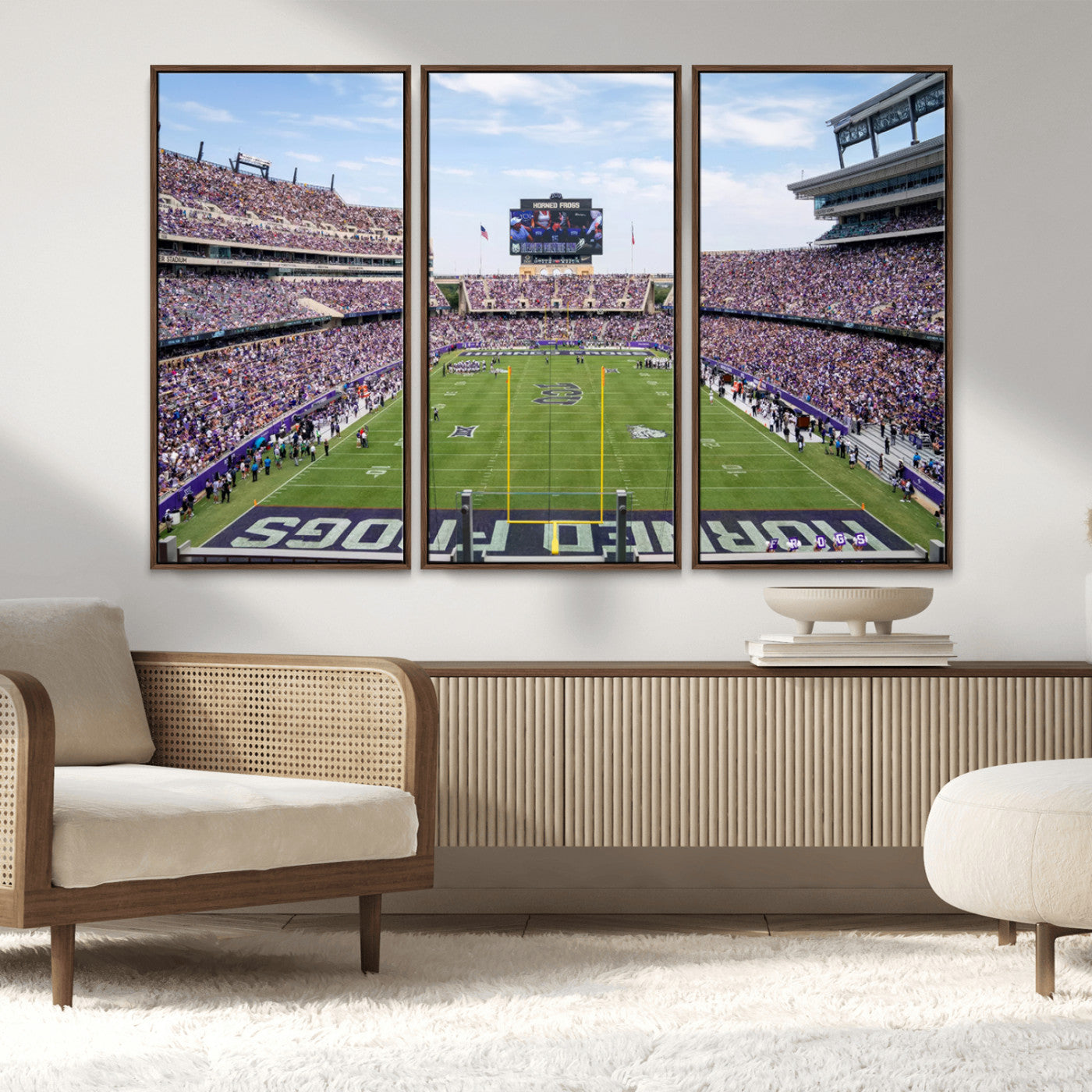 MGV-FC-48X32-3P - TCU Horned Frogs Football Team Print - Fort Worth Amon G. Carter Stadium Wall Art Canvas Print
