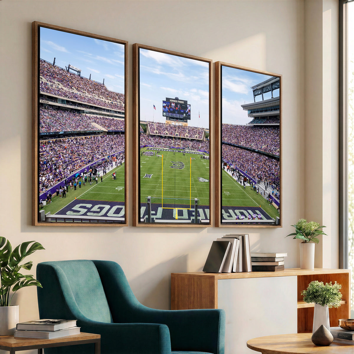 27650-PAN-FL-20X10 - TCU Horned Frogs Football Team Print - Fort Worth Amon G. Carter Stadium Wall Art Canvas Print