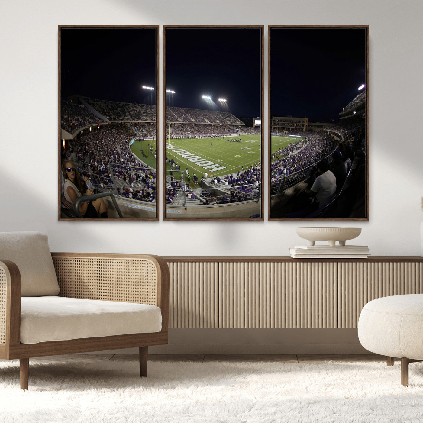 MGV-FC-48X32-3P - TCU Horned Frogs Football Team Print - Fort Worth Amon G. Carter Stadium Wall Art Canvas Print.