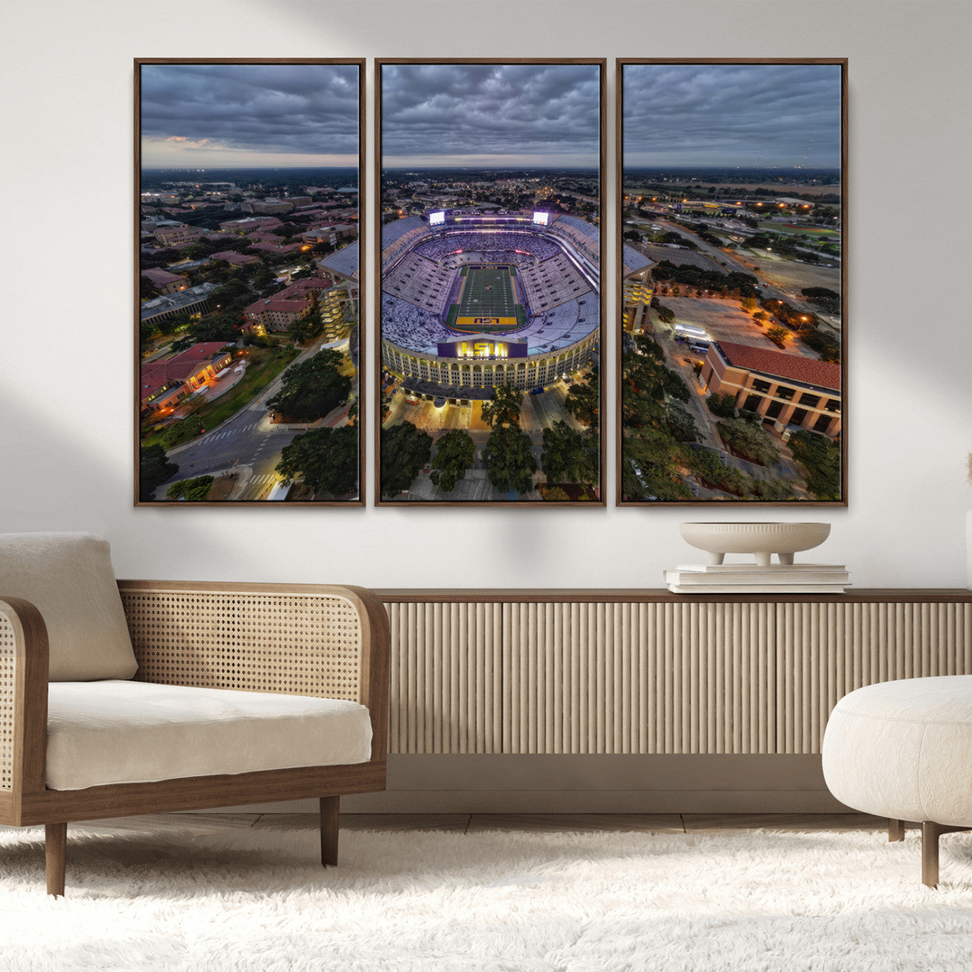 MGV-FC-48X32-3P - The Louisiana State University Tigers Football Team Print - Baton Rouge Tiger Stadium Wall Art