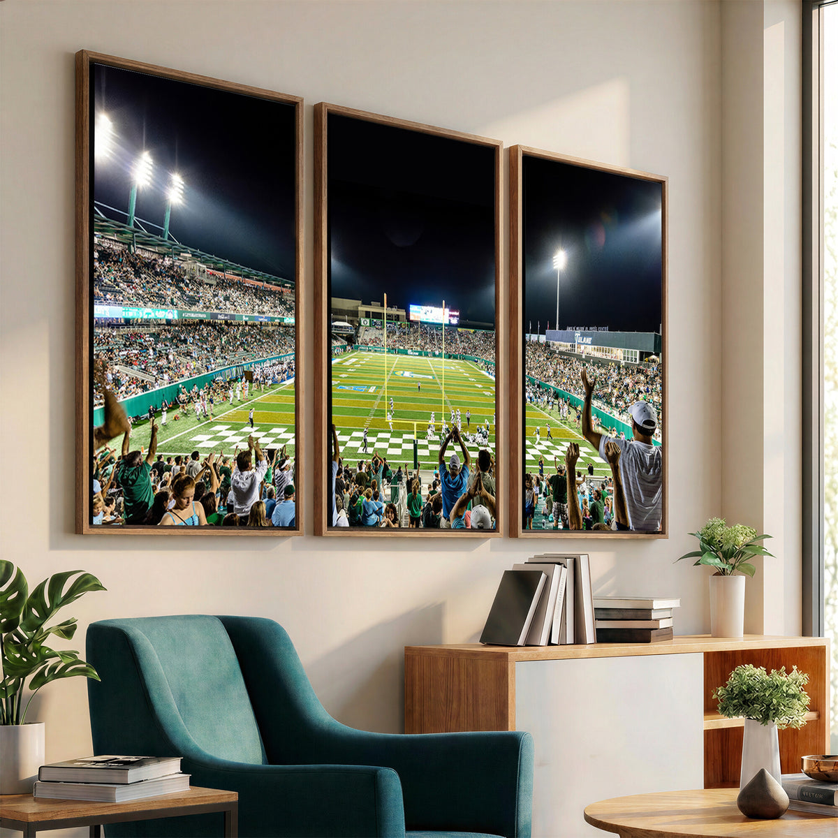56448-MGV-CV-36X24 - The Tulane University Green Wave Football Team Print, New Orleans Yulman Stadium