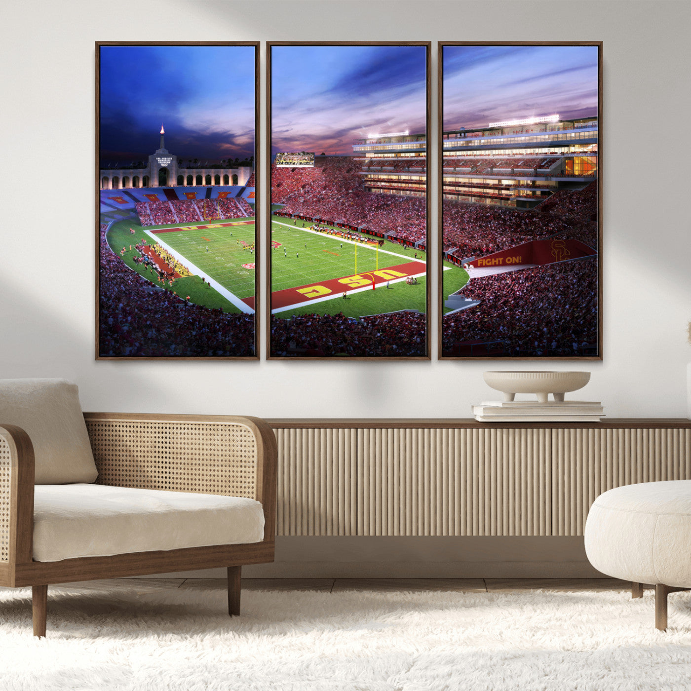 MGV-FC-48X32-3P - The University of Southern California USC Trojans Football Team Print - Los Angeles Memorial