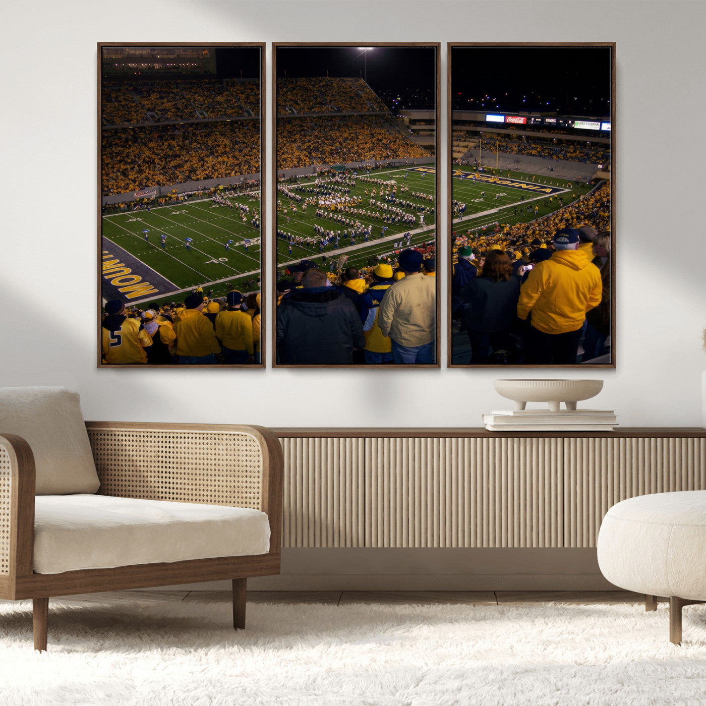 MGV-FC-48X32-3P - West Virginia Uni Mountaineers Football Team Print - Milan Puskar Stadium Canvas Print Wall Art,