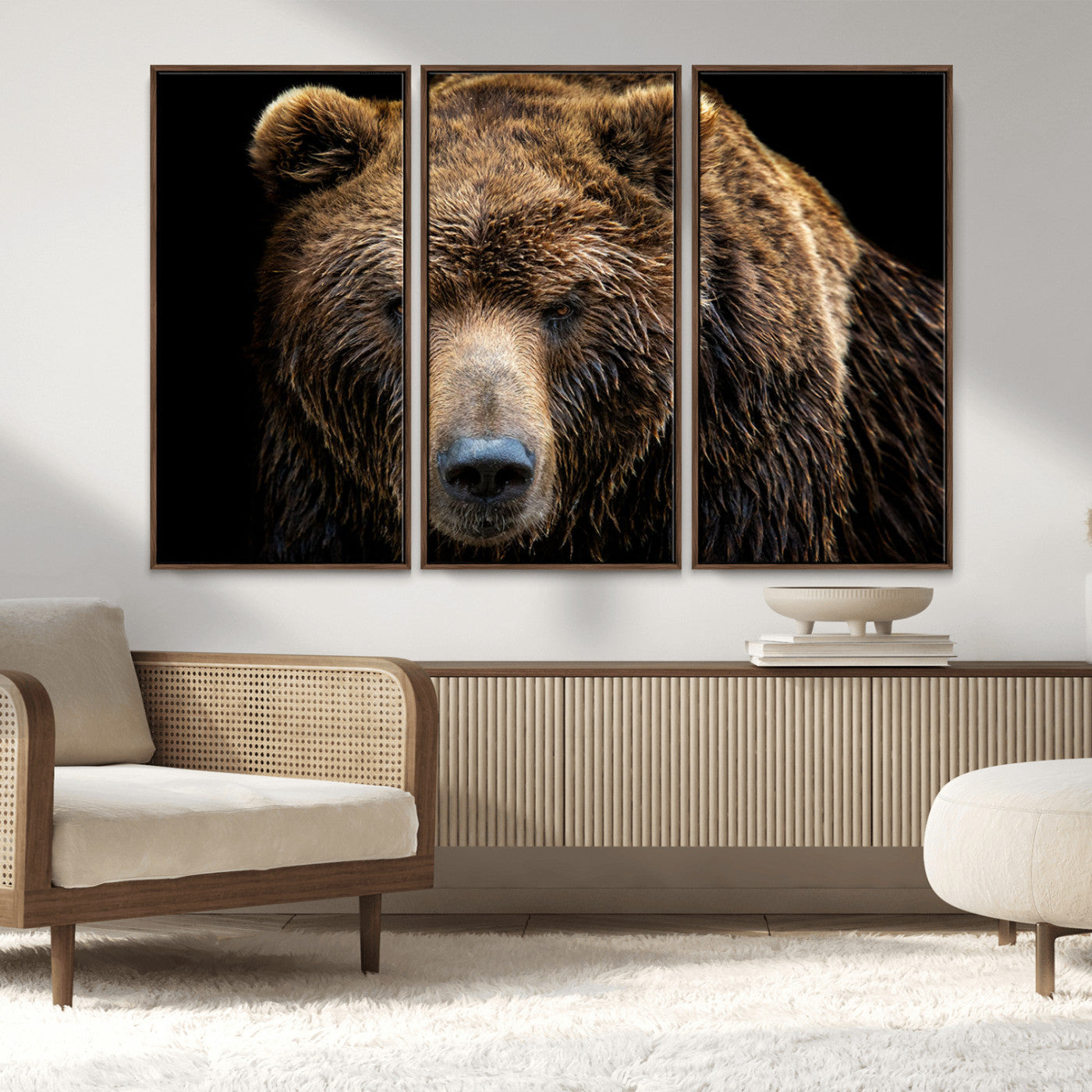 MGV-FC-48X32-3P - Grizzly Brown Bear Canvas Wall Art, Wildlife Animal Canvas Artwork Bear Print, Bear Wall Art Print,