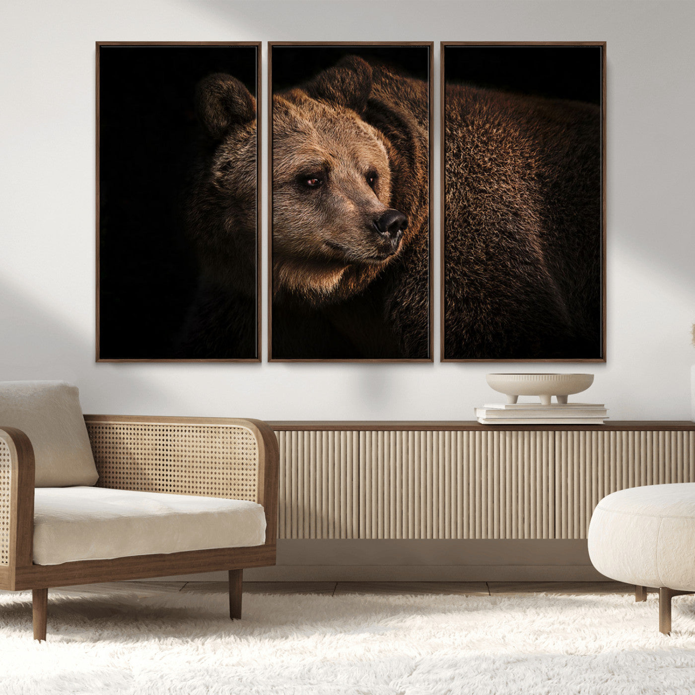 MGV-FC-48X32-3P - Wild Grizzly 399 Bear Canvas Wall Art Print, Bear Animal Canvas Artwork Print, Black Bear Wall Art