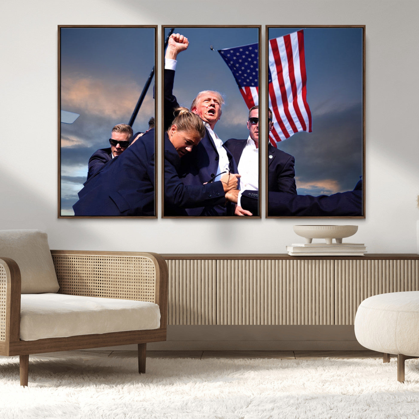 MGV-FC-48X32-3P - Donald Trump Assassination Attempt Wall Art Print, Trump Historic Footage - Iconic Reaction by Trump