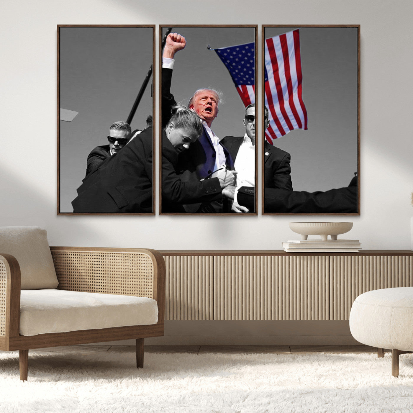 MGV-FC-48X32-3P - Donald Trump Assassination Attempt Wall Art Print, Trump Historic Footage - Iconic Reaction by Trump