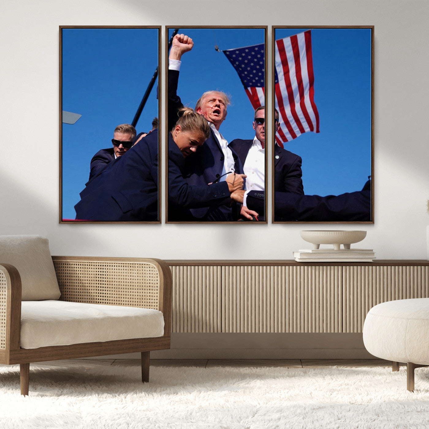 MGV-FC-48X32-3P - Donald Trump Assassination Attempt Wall Art Print, Trump Historic Footage - Iconic Reaction by Trump