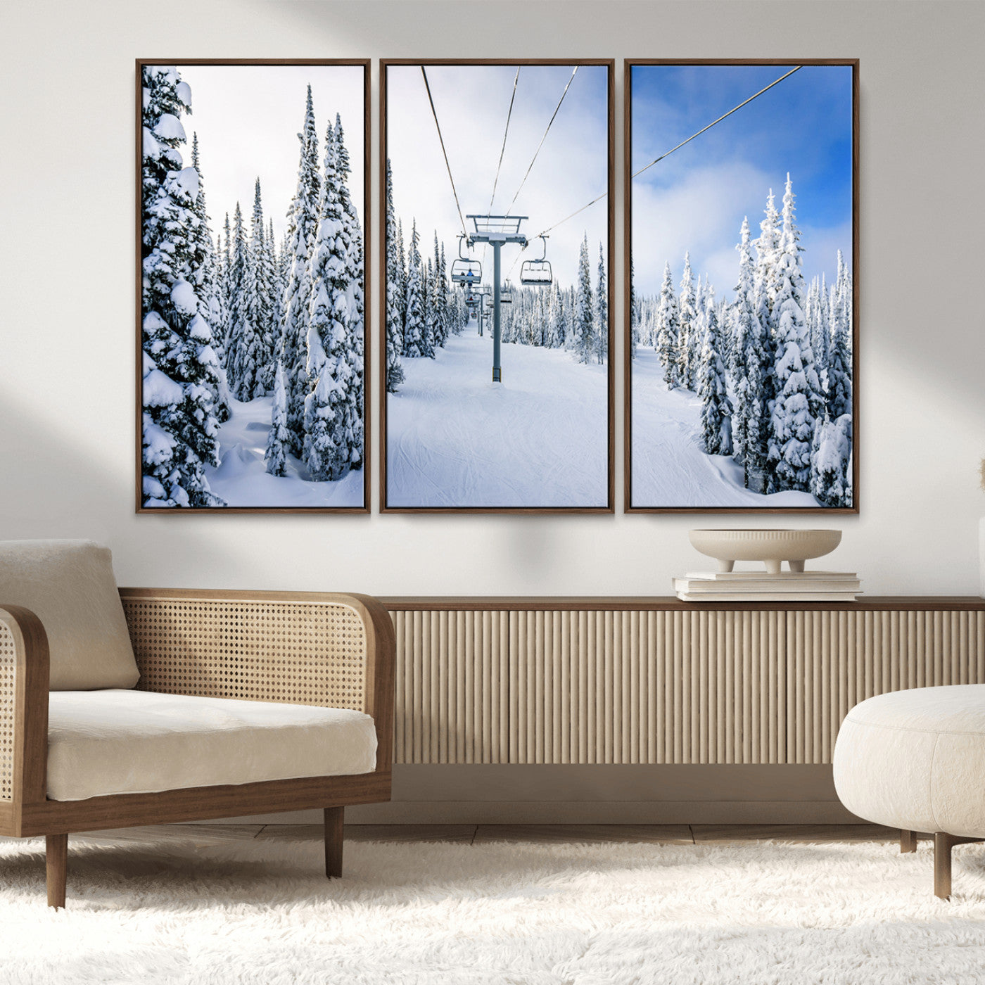 MGV-FC-48X32-3P - Winter Ski Lift Wall Art Print - Landscape Wall Art | Snowy Mountain Adventure | Perfect for Cabin