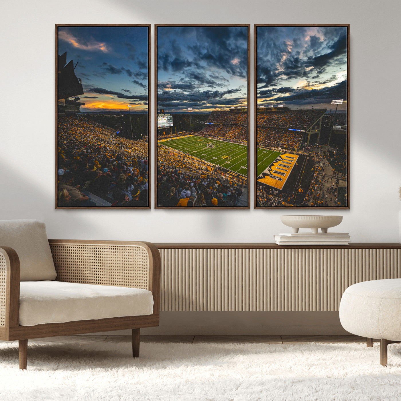 MGV-FC-48X32-3P - University of Wyoming Cowboys Football Team Print - Laramie War Memorial Stadium Wall Art Canvas