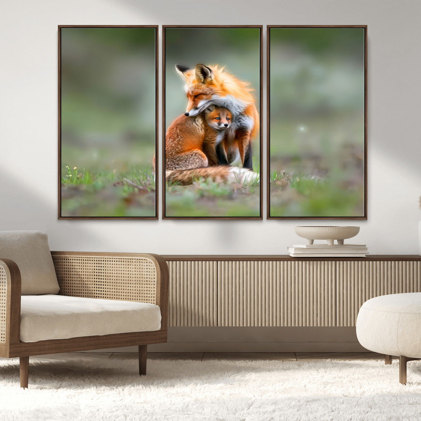 MGV-FC-48X32-3P - Heartwarming Fox and Baby Cub Wall Art | Ready to Hang Canvas Print of Foxes in Nature | Perfect for
