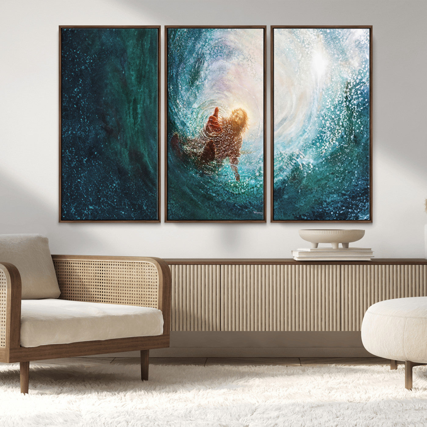 MGV-FC-48X32-3P - Powerful Jesus Canvas Print - Hand of Salvation, Inspirational Wall Art - Framed, Ready to Hang for