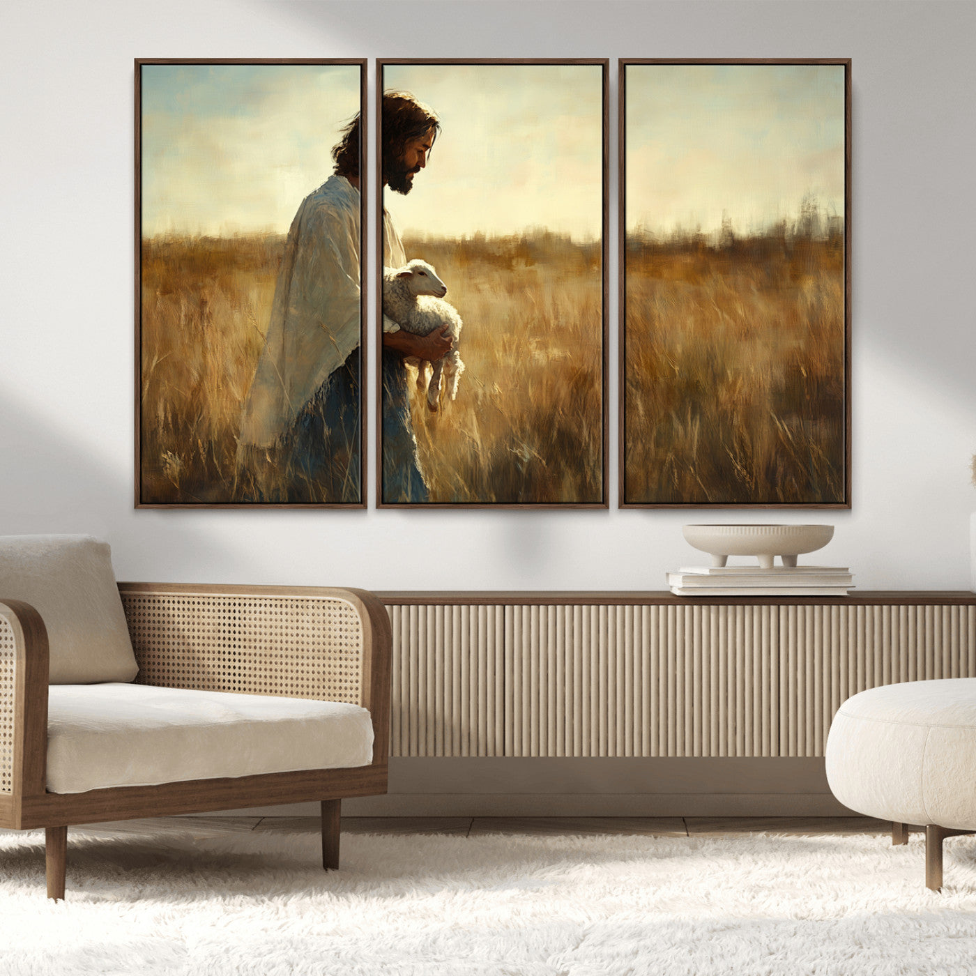 MGV-FC-48X32-3P - Jesus the Good Shepherd Wall Art Canvas Print - Inspirational Christian Religious Print for Prayer