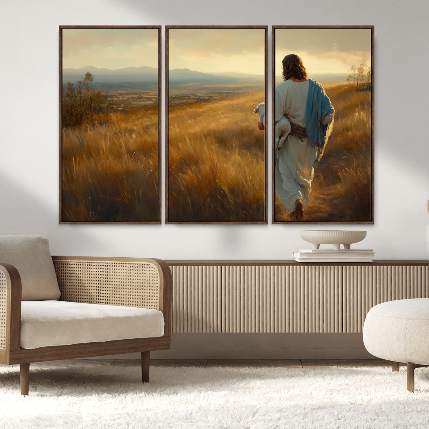 MGV-FC-48X32-3P - Jesus the Good Shepherd Wall Art Canvas Print - Inspirational Christian Religious Print for Prayer
