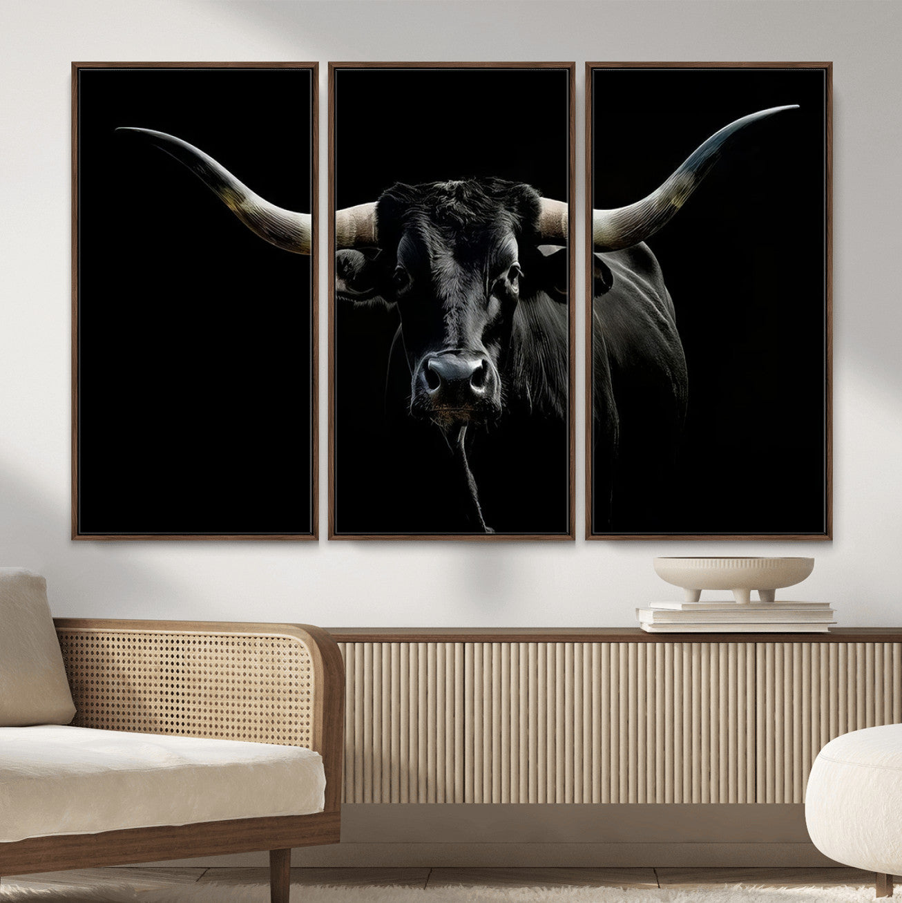 20679-MGV-CV-36X24 - Texas Black Longhorn Bull Wall Art Canvas Print - Western Texas Cattle Rustic Decor Print - Longhorn