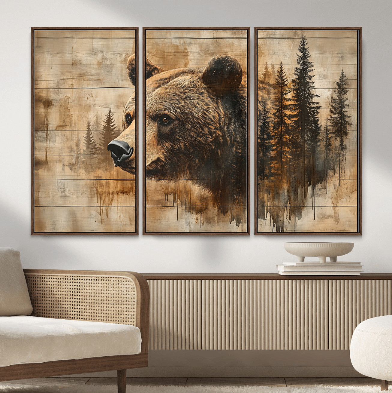 48378-MGV-CV-36X24 - Rustic Grizzly Bear Wall Art, Abstract Grizzly 399 Bear Wall Art Canvas Print - Woodland Wildlife
