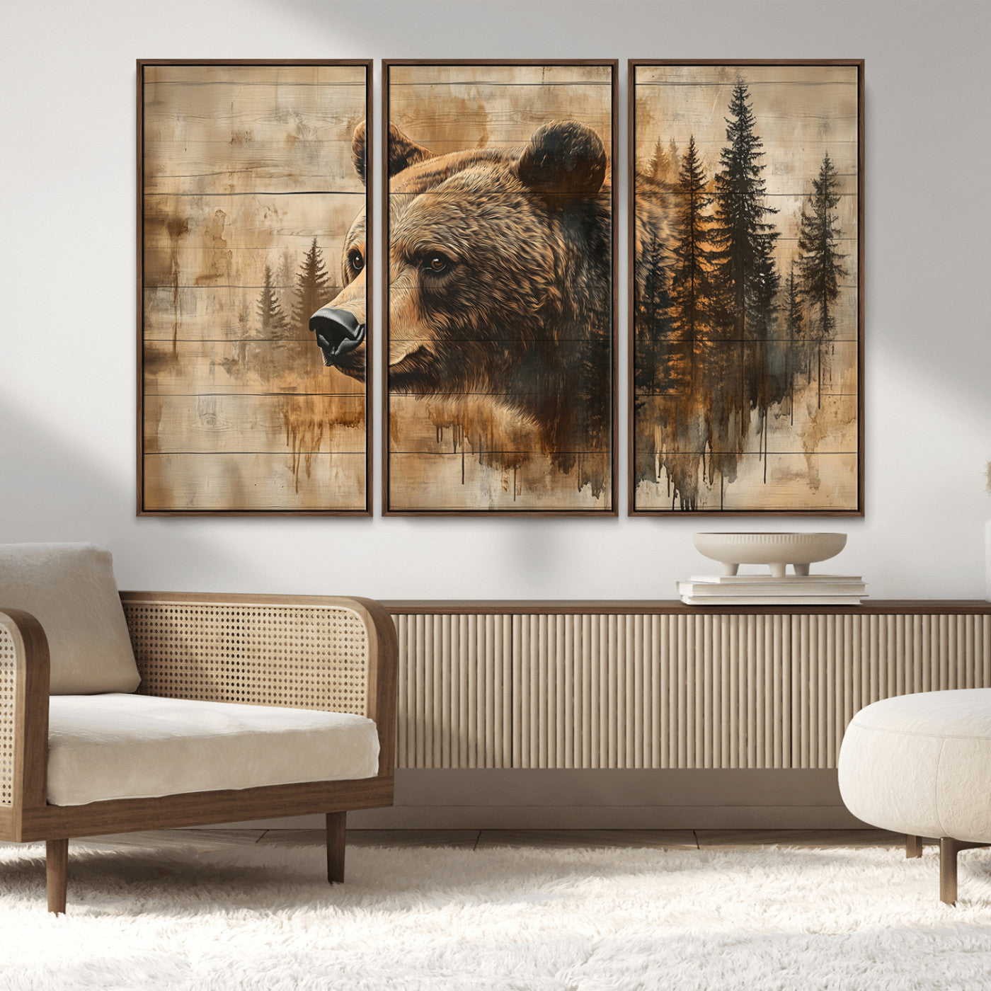 MGV-FC-48X32-3P - Rustic Grizzly Bear Wall Art, Abstract Grizzly 399 Bear Wall Art Canvas Print - Woodland Wildlife