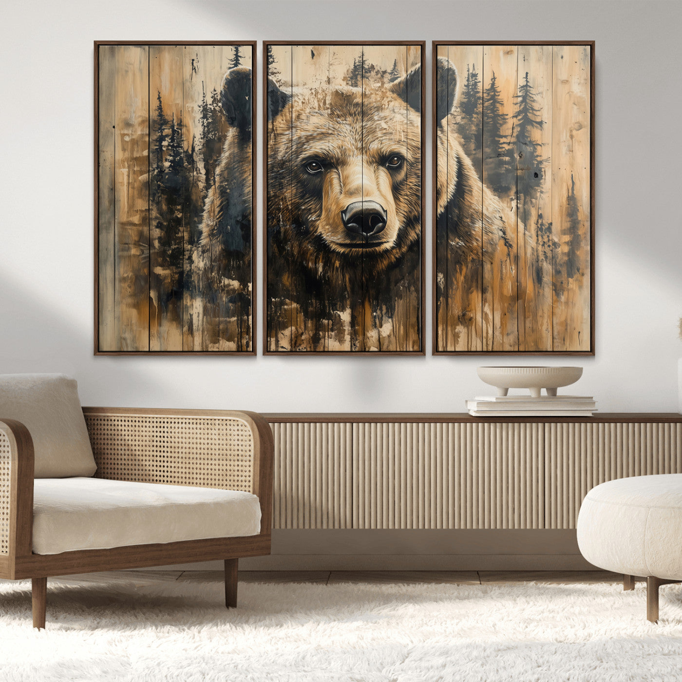 MGV-FC-48X32-3P - Majestic Grizzly 399 Bear Wall Art | 3-Panel Rustic Canvas Print for Living Room, Office, or Cabin