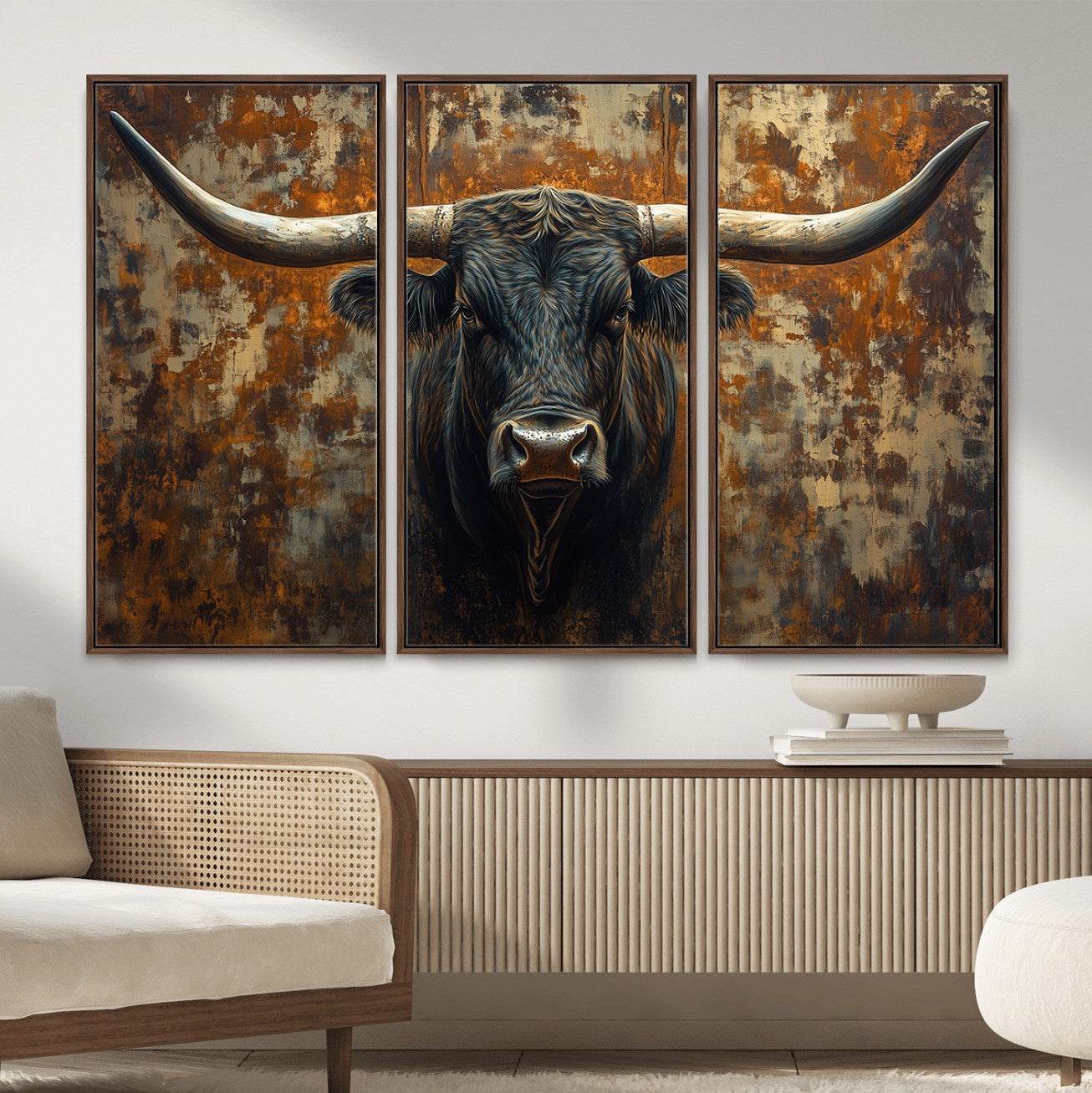 68068-MGV-CV-36X24 - Longhorn Texas Cow Bull Wall Art | Rustic Farmhouse Canvas Print | Ready to Hang Barn Decor for