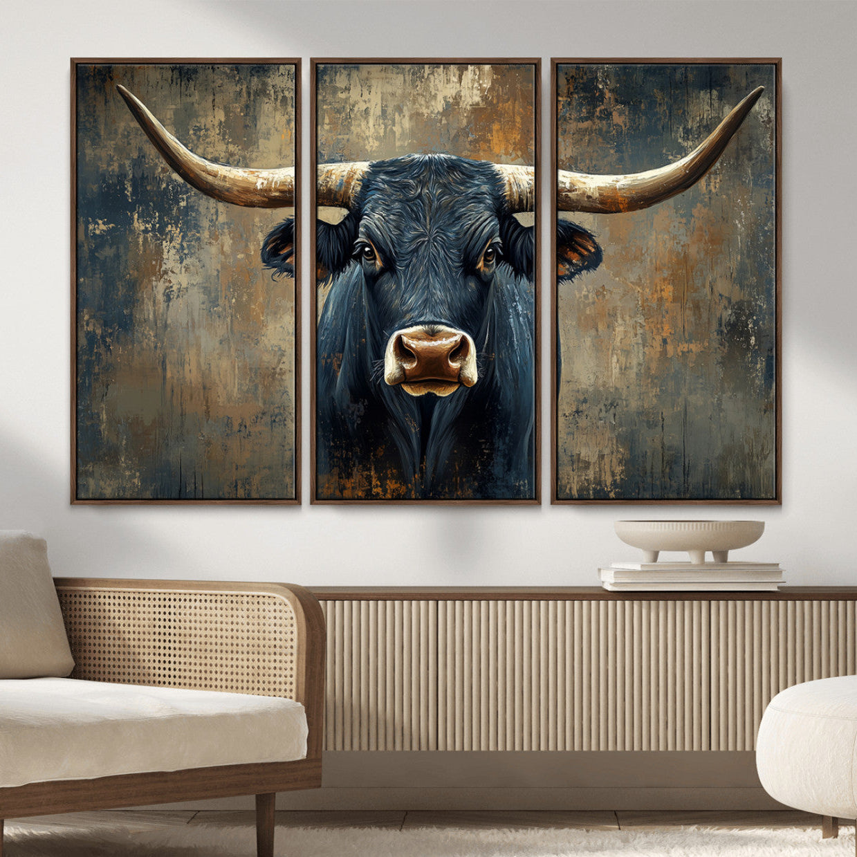 42026-MGV-CV-36X24-Texas Western Wall Art Canvas Print - Abstract Cow Longhorn Bull Wall Art Canvas Print - Rustic Cow