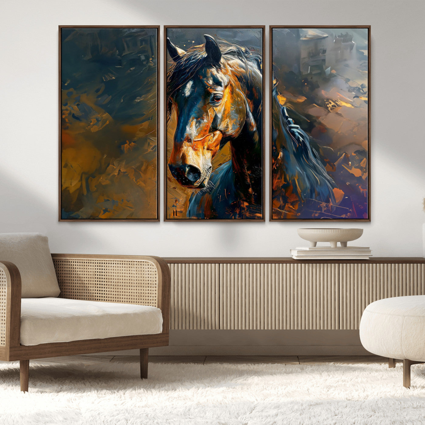 MGV-FC-48X32-3P - Abstract Horse Wall Art Canvas Print | Farmhouse Wall Decor | Western Cabin Art | Rustic Horse Decor