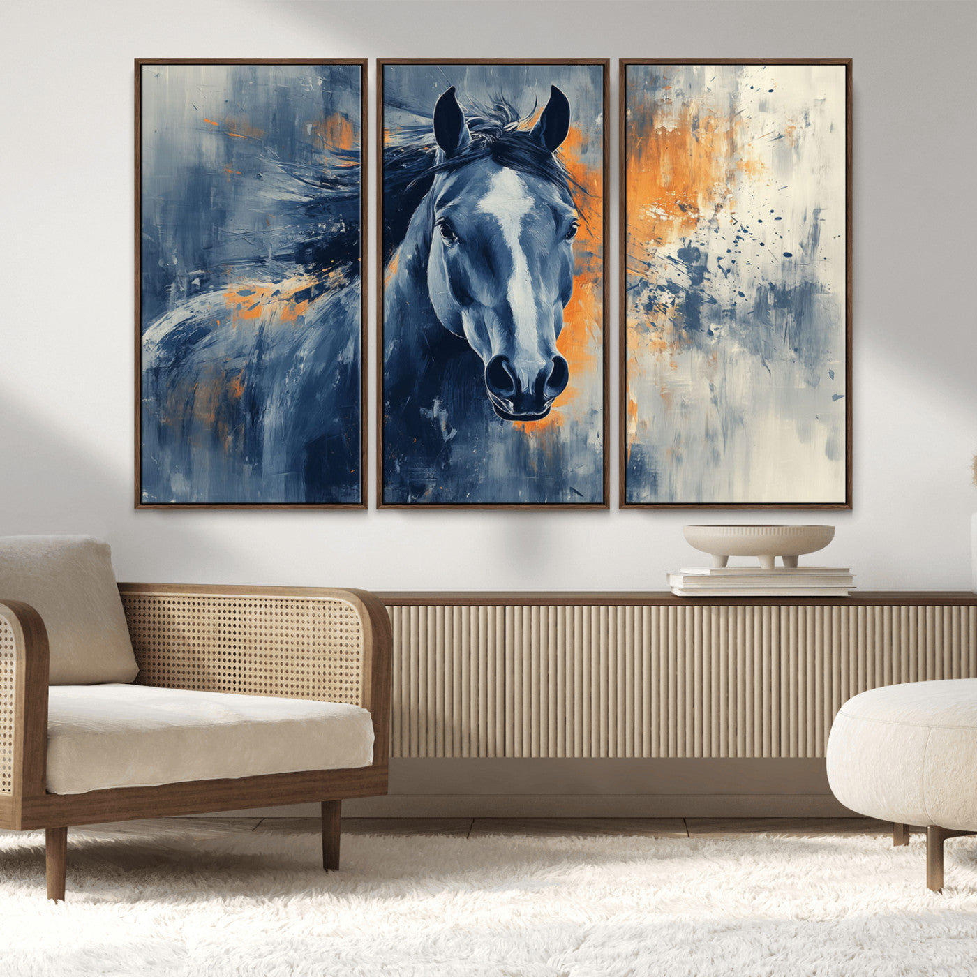 MGV-FC-48X32-3P - Abstract Blue Horse Wall Art Print Canvas | Horse Wall Art Print | Western Decor for Farmhouse |