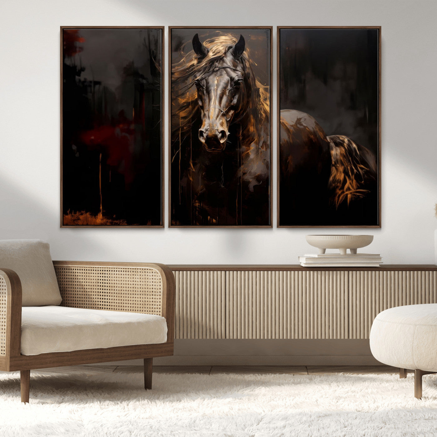 MGV-FC-48X32-3P - Abstract Black Horse Canvas Print for Farmhouse Wall Art | Abstract Equine Wall Art | Western Decor