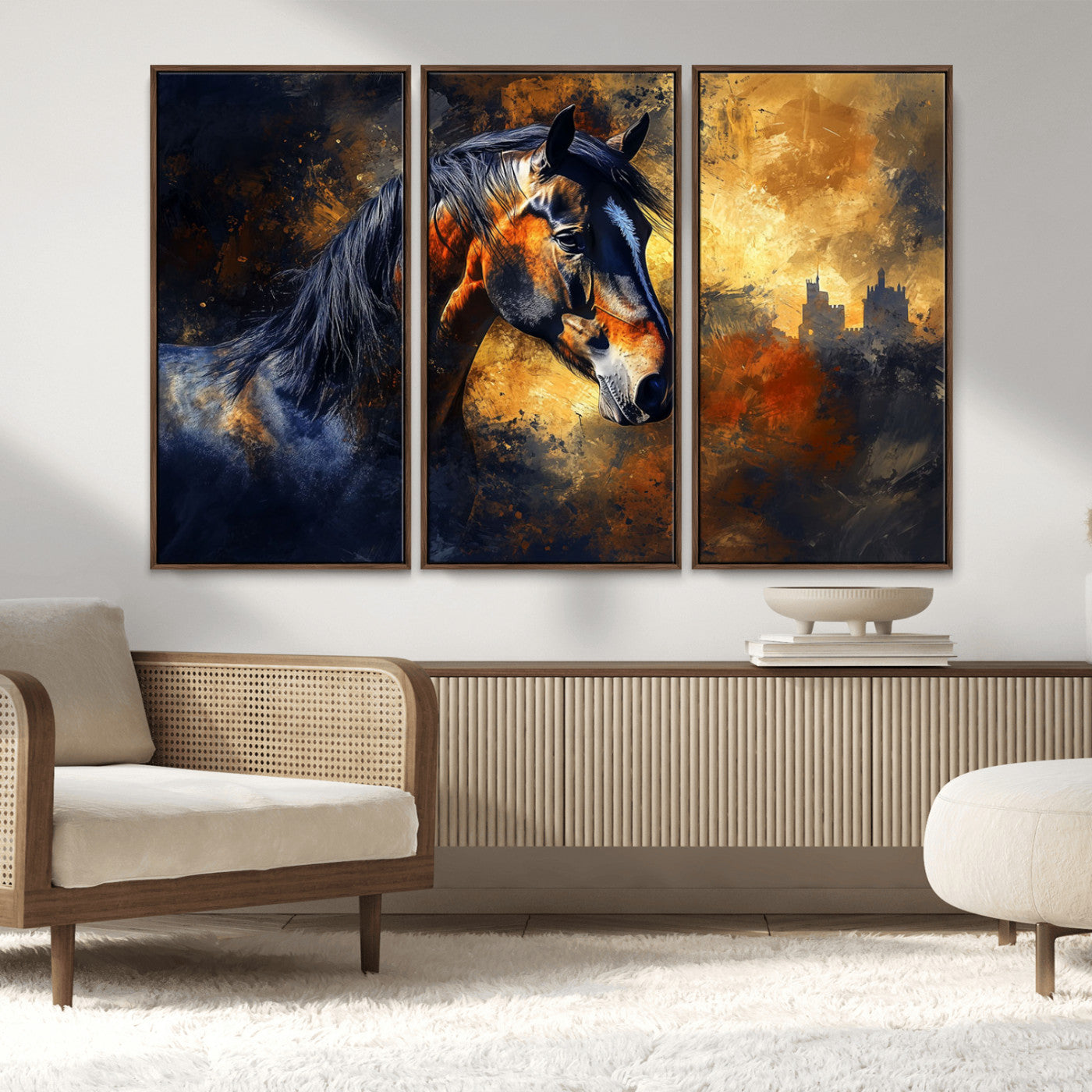 MGV-FC-48X32-3P - Abstract Horse Art Print - Abstract Canvas Wall Art | Perfect for Rustic Farmhouse, Modern, or