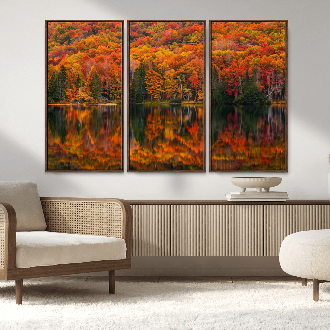 MGV-FC-48X32-3P - Fall Foliage Wall Art - Autumn Reflection Canvas Print, Stunning Fall Foliage Wall Art, Serene Lake