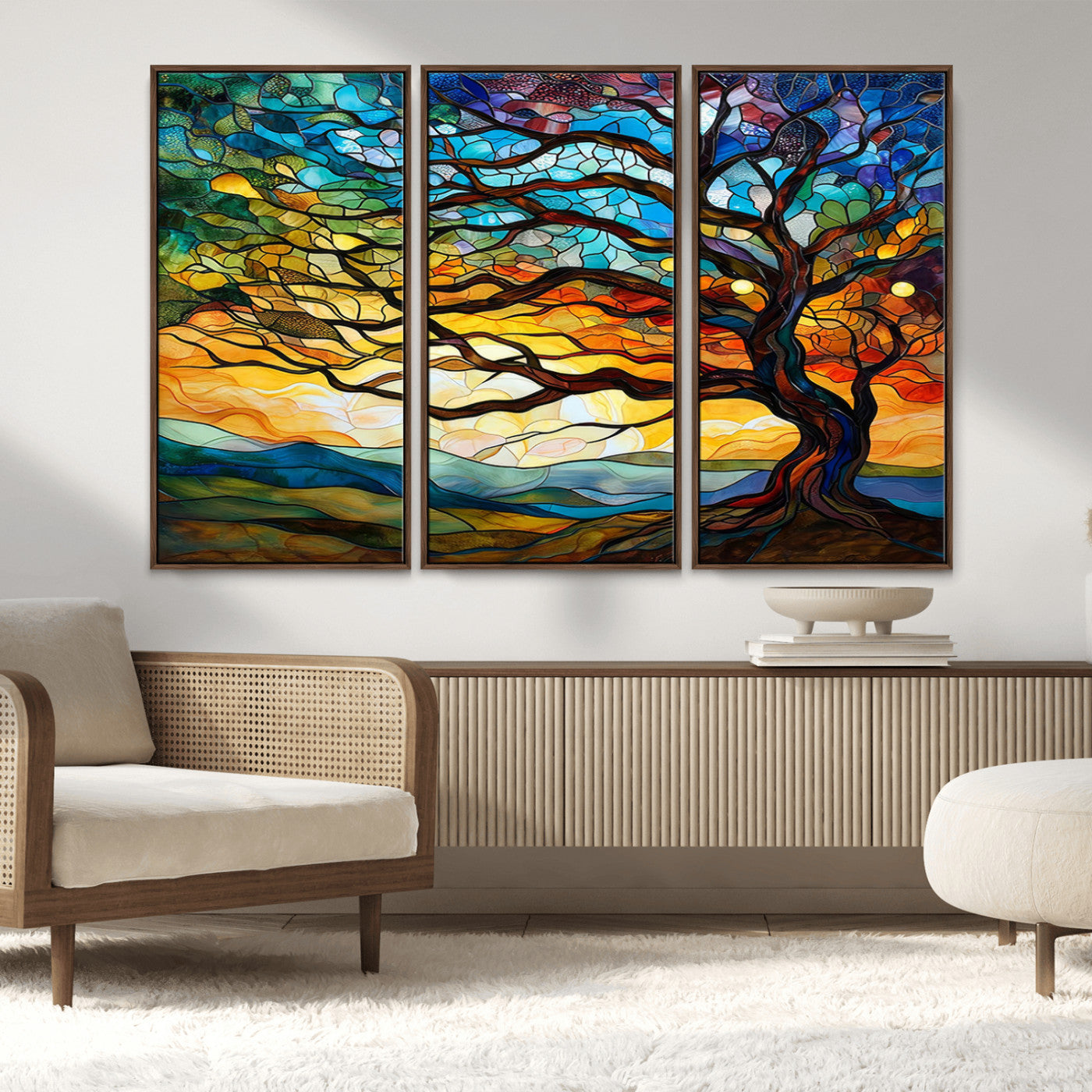 MGV-FC-48X32-3P - Vibrant Mosaic Tree of Life Wall Art | Stained Glass Style Canvas Print | Ready to Hang Artistic