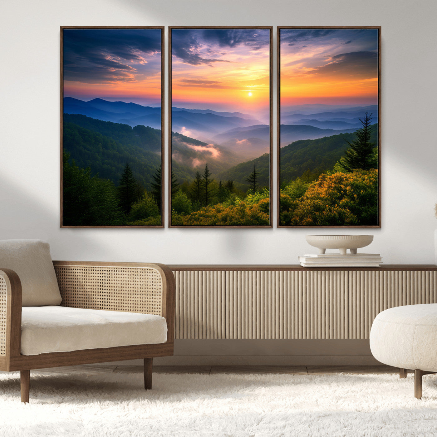 MGV-FC-48X32-3P - Majestic Mountain Sunrise Print | Landscape Wall Art | Canvas Print Ready to Hang | Farmhouse Wall