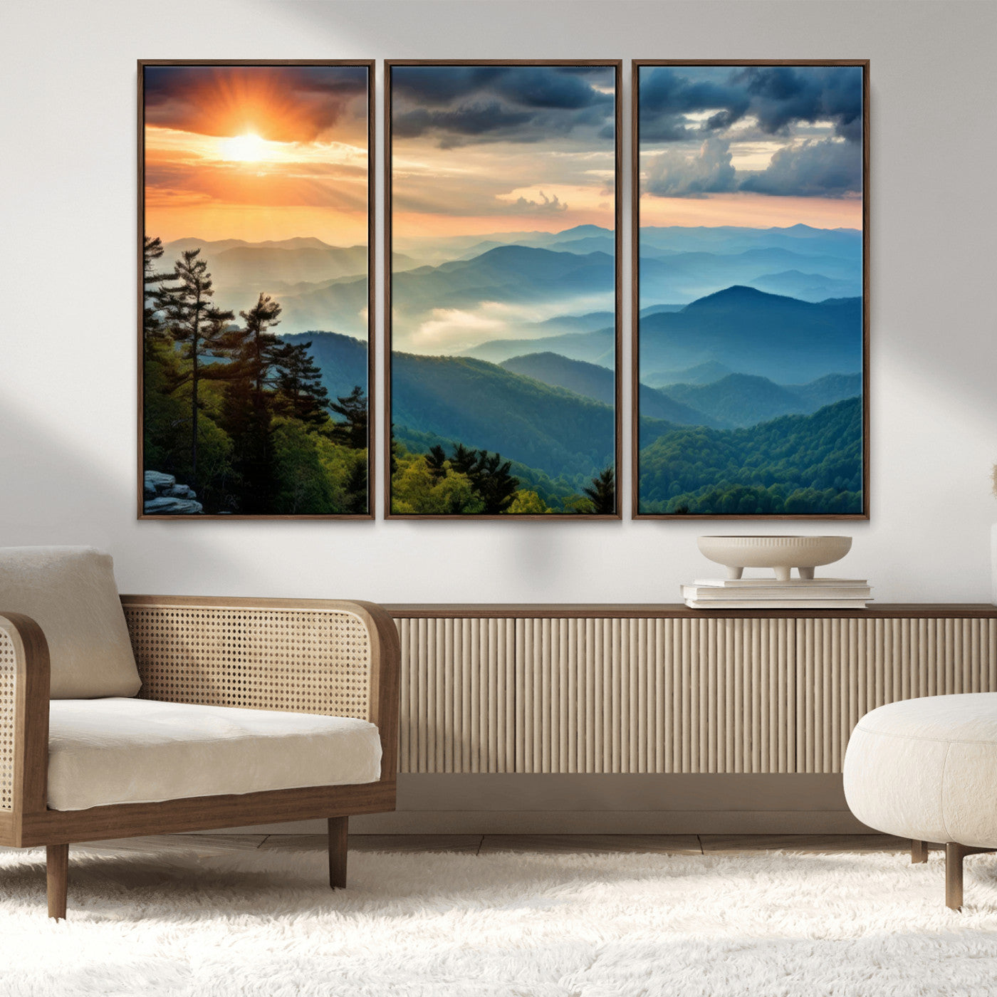 MGV-FC-48X32-3P - Sunrise Over Mountain Range Wall Art Canvas Print, Farmhouse Wall Decor, Cabin Wall Art